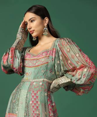 Shades Of Green Anarkali With Gota Work 8
