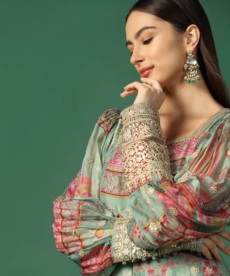 Shades Of Green Anarkali With Gota Work 9