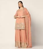 Salmon Pink Zari Work Sharara Suit Set