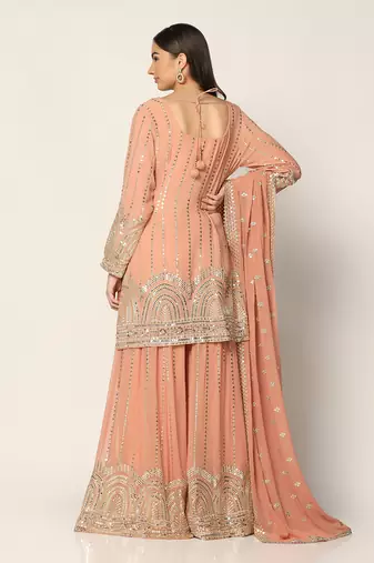 Salmon Pink Zari Work Sharara Suit Set