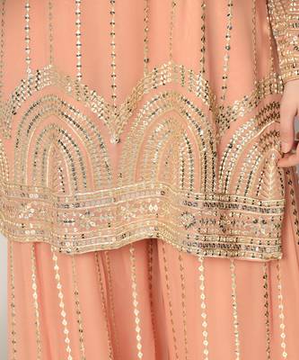 Salmon Pink Zari Work Sharara Suit Set 6