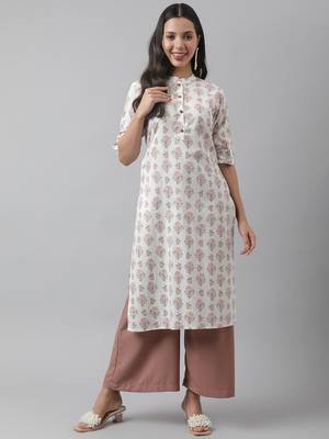 White printed cotton ethnic-kurtis 1