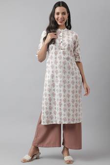 White printed cotton ethnic-kurtis