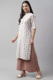White printed cotton ethnic-kurtis