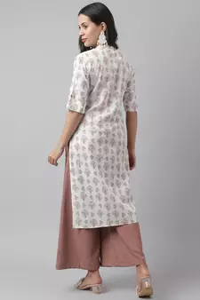 White printed cotton ethnic-kurtis