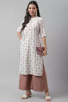 White printed cotton ethnic-kurtis