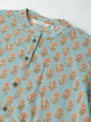 Sea-green printed cotton ethnic-kurtis 2
