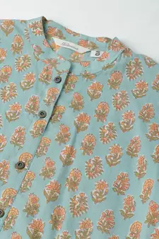 Sea-green printed cotton ethnic-kurtis