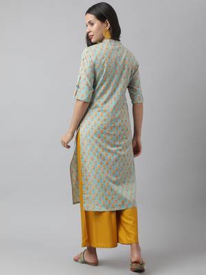 Sea-green printed cotton ethnic-kurtis 4