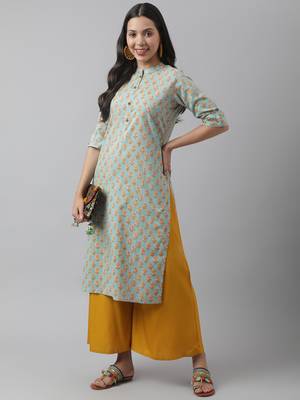 Sea-green printed cotton ethnic-kurtis 5