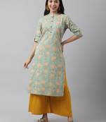 Sea-green printed cotton ethnic-kurtis