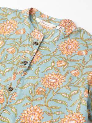 Sea-green printed cotton ethnic-kurtis 2