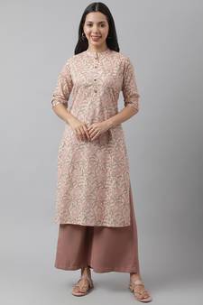 Pink printed cotton ethnic-kurtis