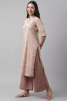 Pink printed cotton ethnic-kurtis