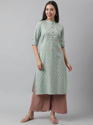 Green printed cotton ethnic-kurtis 1