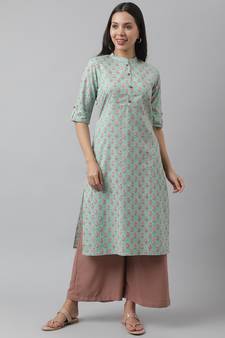 Green printed cotton ethnic-kurtis