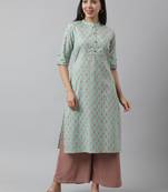 Green printed cotton ethnic-kurtis