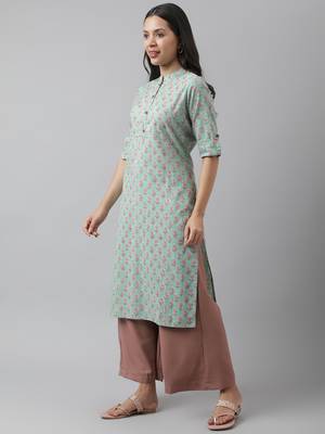 Green printed cotton ethnic-kurtis 3