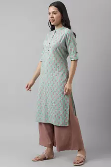 Green printed cotton ethnic-kurtis