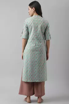 Green printed cotton ethnic-kurtis