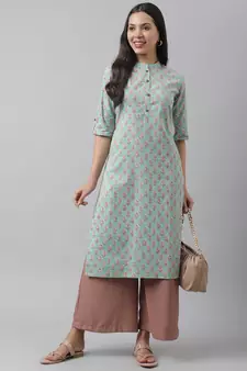 Green printed cotton ethnic-kurtis