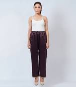 Purple Satin Straight Pants With Lace