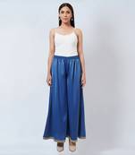 Azure Blue Wide Leg Pants With Lace