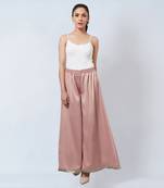 Powder Pink Wide Leg Pants With Lace