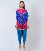 Pink and Blue Bandhani Tunic With Blue Dhoti Pants Set