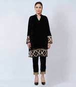 Black Silk Velvet Kurta And Straight Pants With Gota Lace Detail Set