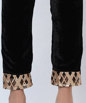 Black Silk Velvet Kurta And Straight Pants With Gota Lace Detail Set 5