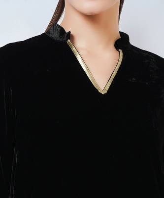 Black Silk Velvet Kurta And Straight Pants With Gota Lace Detail Set 6