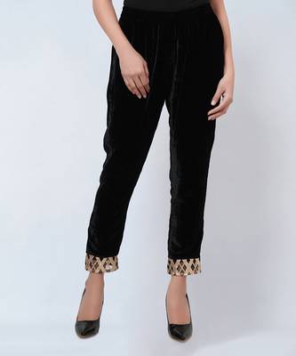 Black Silk Velvet Kurta And Straight Pants With Gota Lace Detail Set 9