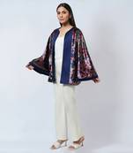 Blue And Rose Gold Floral Velvet Cape