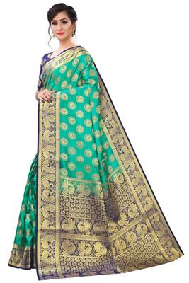 Green woven banarasi silk saree with blouse 1