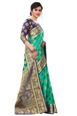 Green woven banarasi silk saree with blouse 2