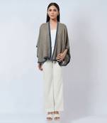 Stone Grey And Blue Short Knitted Cashmere Cape