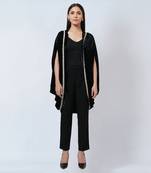 Black Silk Velvet Cape With Embroidered Motif