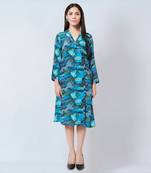 Blue And Green Sea Jungle Print Wrap Around Dress