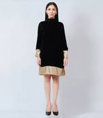 Black Silk Velvet Dress With Gold Sequin Border