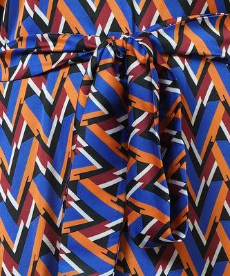 Blue And Mustard One-Shoulder Geometric Print Dress 9