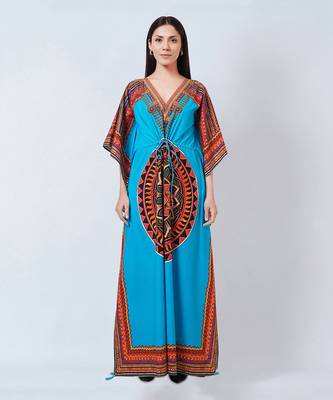 Blue Tribal Embellished Full Length Kaftan 1