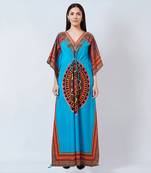 Blue Tribal Embellished Full Length Kaftan