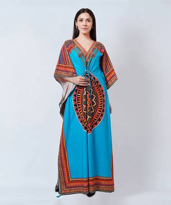 Blue Tribal Embellished Full Length Kaftan 2