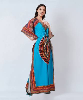 Blue Tribal Embellished Full Length Kaftan 3