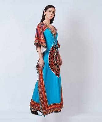 Blue Tribal Embellished Full Length Kaftan 4