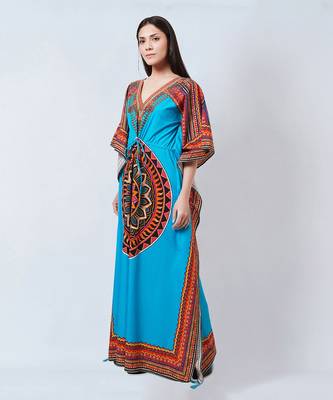 Blue Tribal Embellished Full Length Kaftan 5