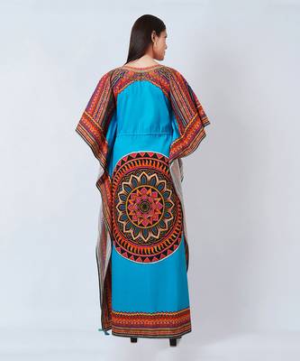 Blue Tribal Embellished Full Length Kaftan 6