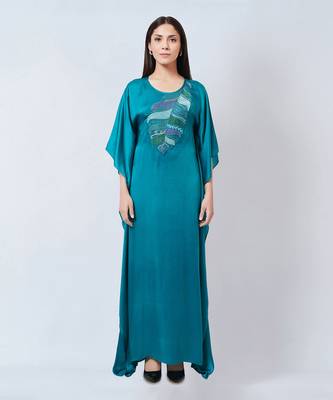 Teal Embroidered Full Length Kaftan 1