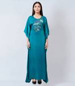 Teal Embroidered Full Length Kaftan